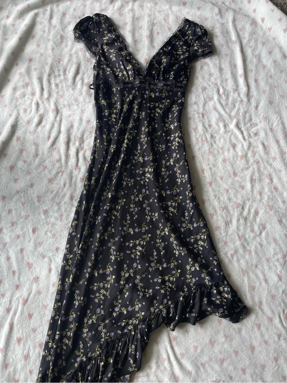Kimchi Blue Black and Purple Floral Dress with Asymmetrical Hem